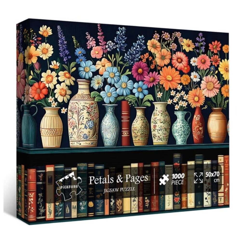 PICKFORU Wildflower VTG Flower Book Lover Bookshelf Library Jigsaw Puzzle 1000 p